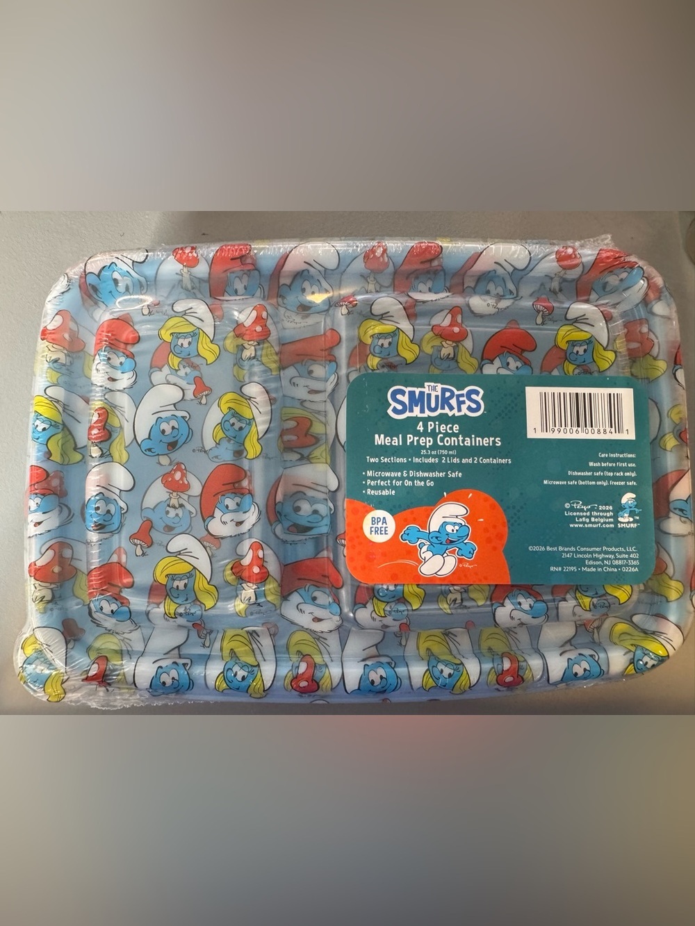 The Smurfs 4-Piece Meal Prep Containers - Blue Pattern travel on the go